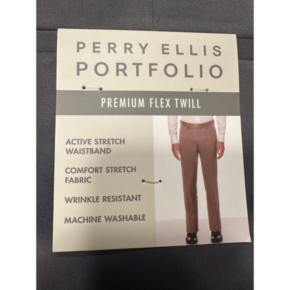 Perry Ellis Portfolio Premium Flex Twill Gray Dress Pants 38x32 New - Picture 1 of 8